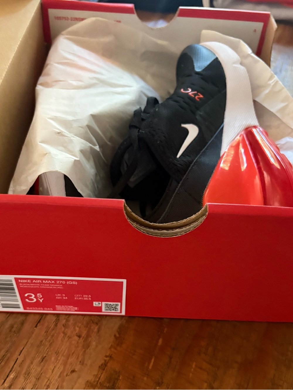 Nike Kids' Grade School Air Max 270 Shoes size 3.5 orange/Black - Picture 8 of 9